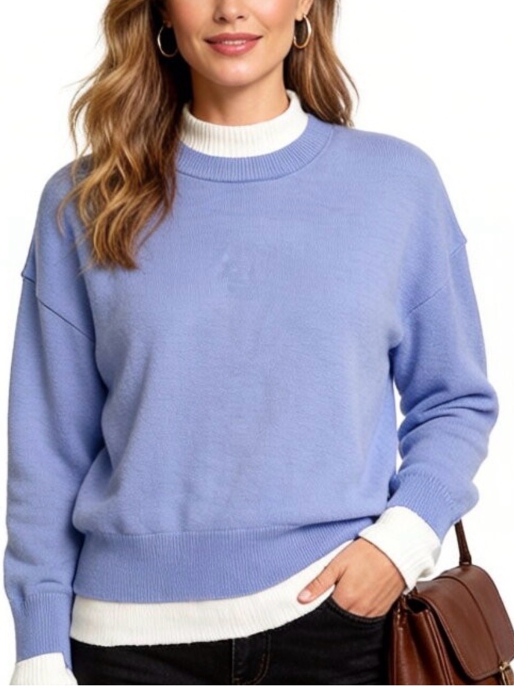 Six/Fifty Light Blue Crewneck Sweater - Relaxed Everyday Pullover,  size M